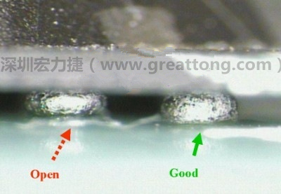 BGA錫球直徑變大，表示焊錫空焊(solder skip)