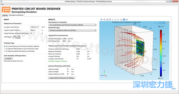 電鍍App的用戶界面。它支持PCB板設(shè)計(jì)人員上傳不同的設(shè)計(jì)，修改電鍍槽尺寸，以及加入特定尺寸的孔隙(可選)-深圳宏力捷