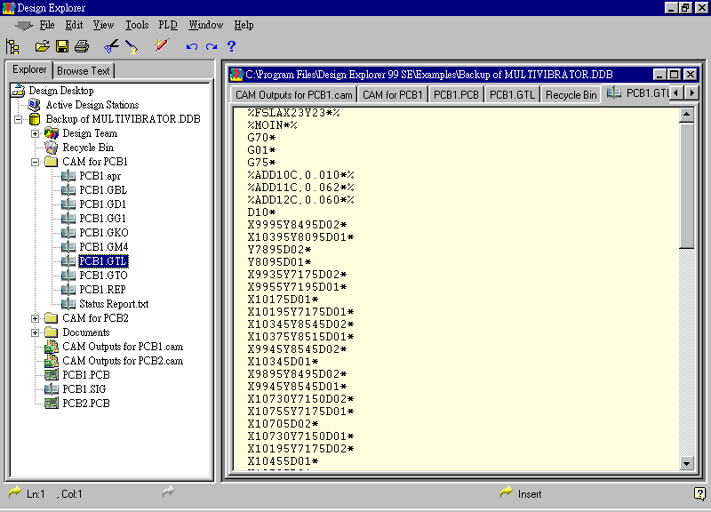 要檢查各Gerber輸出文件，則在瀏覽器中打開CAM Output for PCB1，即可看到一系列Gerber輸出文件。
