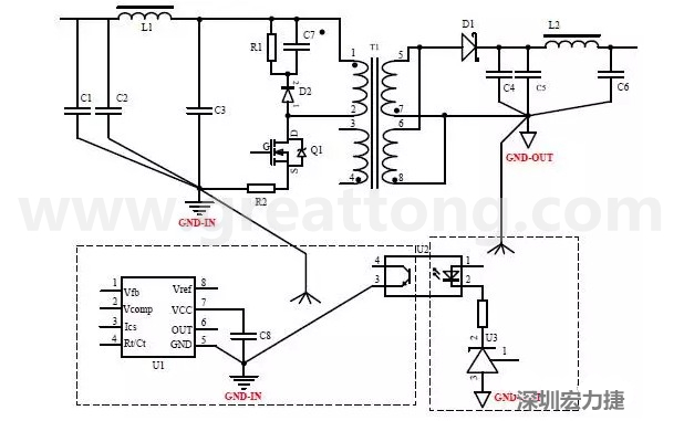 功率回路和控制回路要注意分開，采用單點接地方式