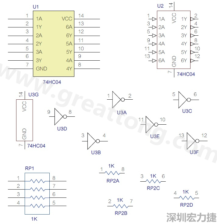 圖1 半導體元件供應商所畫的電路圖符號是模擬元件的接腳圖，而非訊號流程。