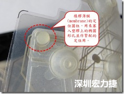 橡膠薄膜(membrane)的定位圓柱，可以用來(lái)塞入塑膠上的橢圓形孔洞，最為緊配的定位之用。