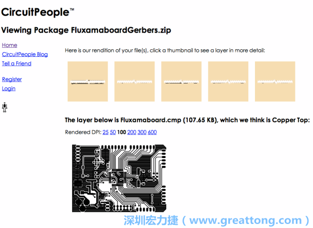 預(yù)覽Gerber格式中最簡單的方式是使用來自Circuit People的免費(fèi)線上工具。