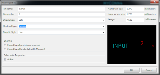 按下工具 "Add pins to the component"， 如底下畫面，  Electrical type 都選 Passive