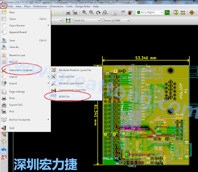 在Kicad的PCB Editor, 點選 File->Fabrication Outputs->BOM File, 即可產(chǎn)生一個 .csv 的Excel 檔案。