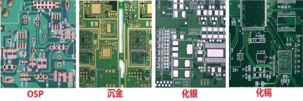 表面工藝分：熱風整平，沉金， 化銀， 化錫， OSP 等幾種表面工藝