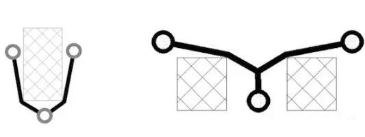 圖12：樹和(灰色顯示的)障礙物。(a)最小生成樹，(b)Steiner樹。