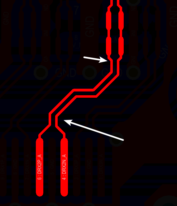 相應的要對差分對不匹配的情況作出補償，使其線長匹配，長度差通?？刂圃?mil以內(nèi)